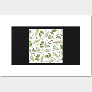Parsley, sage, rosemary and thyme on gray dots Posters and Art